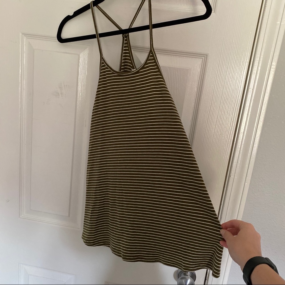 green & white striped tank top sz medium